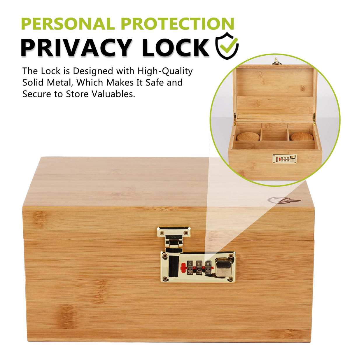 OZCHIN Large Bamboo Box with Combination Lock Decorative box for Home Great Gift Choice Stash Storage Lockbox with Storage Jar, Tray, Resealable Bags and More (Brown) OZCHIN