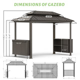 Domi 6x10FT Hardtop Grill Gazebo, Outdoor Metal BBQ Gazebo with Galvanized Steel Double Roof, 2 Double-Layer Storage Cabinets and Ceiling Hooks, Permanent Grill Canopy for Patio Backyard Garden,Brown domi outdoor living