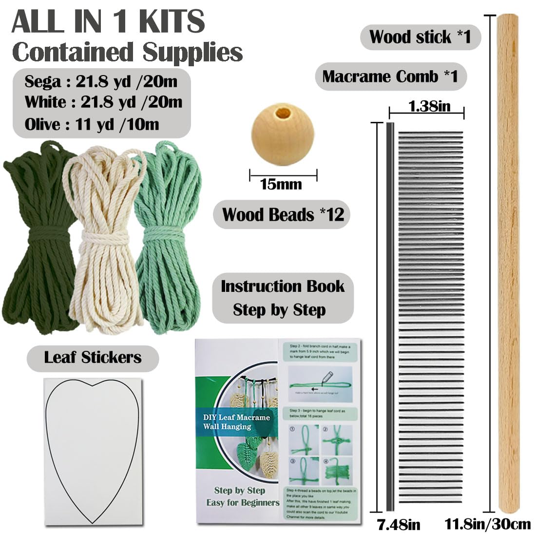 Ewparts Macrame Leaves Wall Hanging Kit Macrame Kits for Adults Beginners Easy Macrame Leaf Hanging Making kit with 4mm Macrame Cord,Instruction Book,Wooden Beads for Starters Adults DIY Craft Kit Ewparts