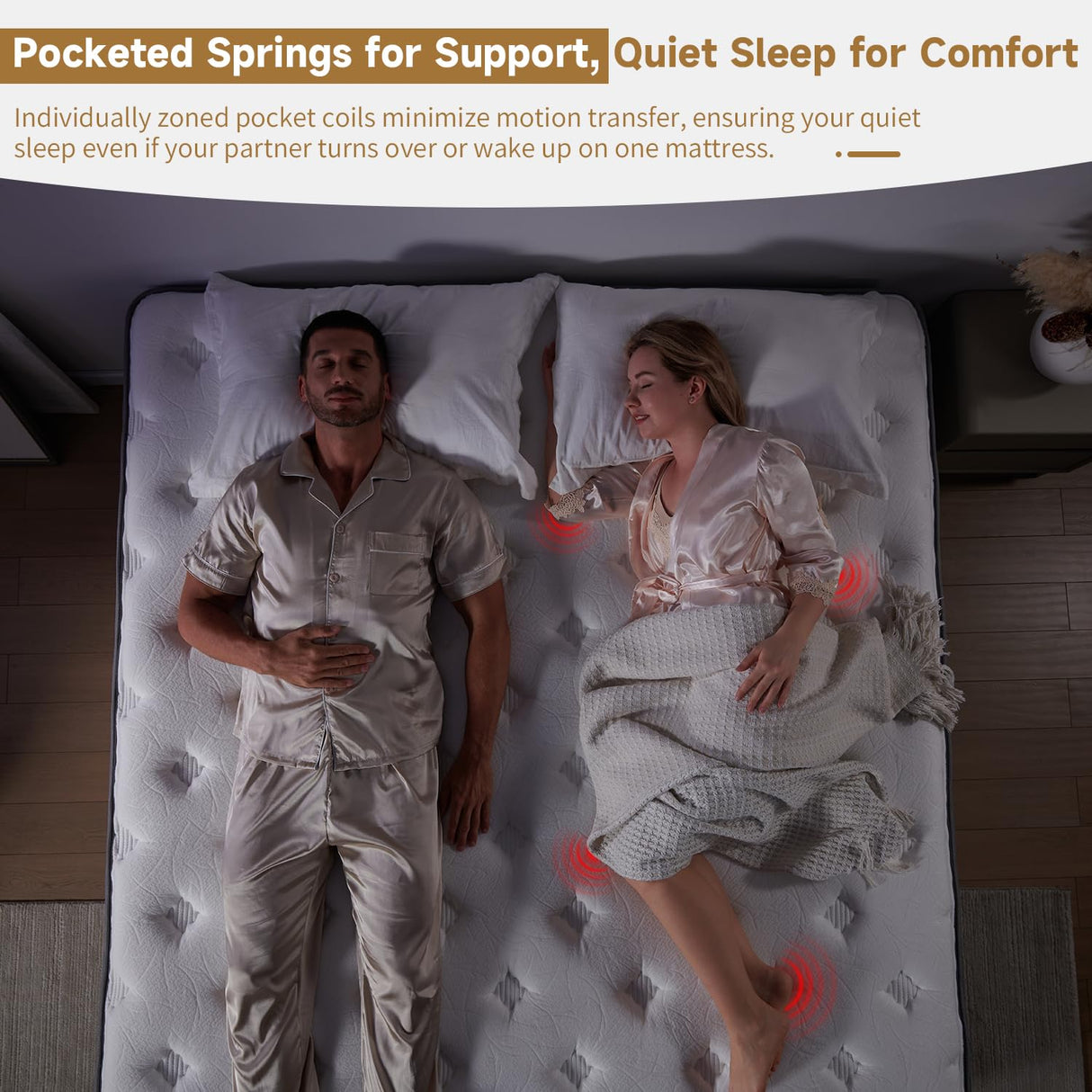 SNFPNE 10 Inch Queen Size Hybrid Mattress with Gel Memory Foam and Individual Pocketed Coils for Motion Isolation & Edge Support, Medium Firmness for Pressure Relief, CertiPUR-US Certified,in a Box SNFPNE