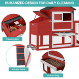 Chicken Coop for 2-4 Chickens,Outdoor Chicken House with Wheels, Nesting Box, Leakproof Pull-on Tray and UV-Resistant Roof Panel, Wooden Mobile Chicken Coop for Duck (Red, 70" L x 22" W x 44.1" H) Suumerpety