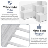 MoproBeti Queen Loft Bed with Desk and Stairs, Metal Lofts Bed Queen Size with Upper Storage Shelf, Gaming LoftBed with LED, Charging Station and Wardrobe for Teens, Adults,White MoproBeti