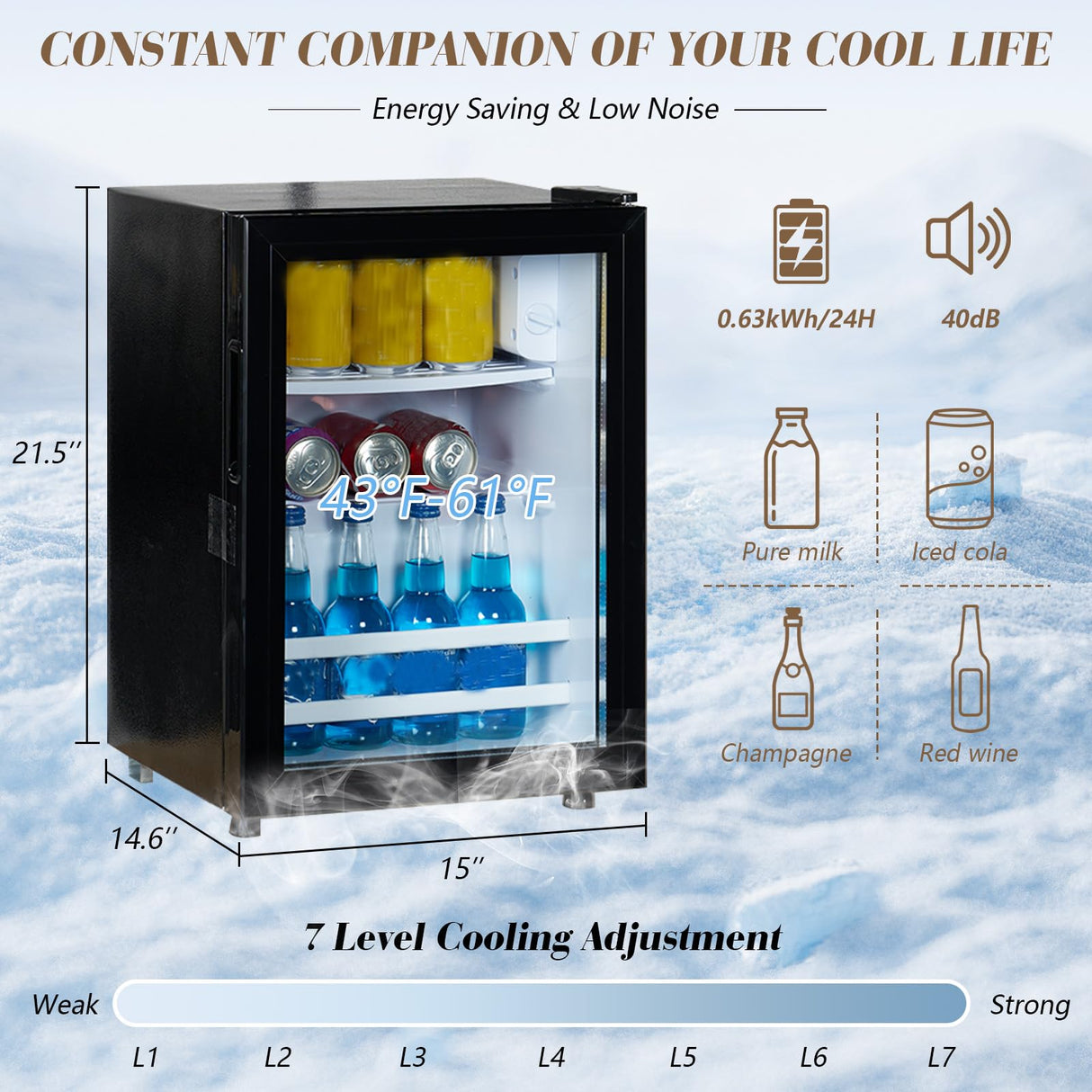 LUXOAK Farmhouse Coffee Bar Cabinet with Beverage Refrigerator Cooler, 47" Rustic Wine Bar Cabinet w/15 Mini Fridge, Barn Door & Glass Racks, Kitchen Hutch Buffet Table w/Drawer, Dining Room, White LUXOAK