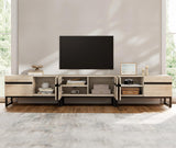 WAMPAT Modern TV Stand with Storage Cabinets for 110 Inch TV, Wood TV Entertainment Center TV Media Console Table with Metal Leg for Living Room,Light Oak WAMPAT