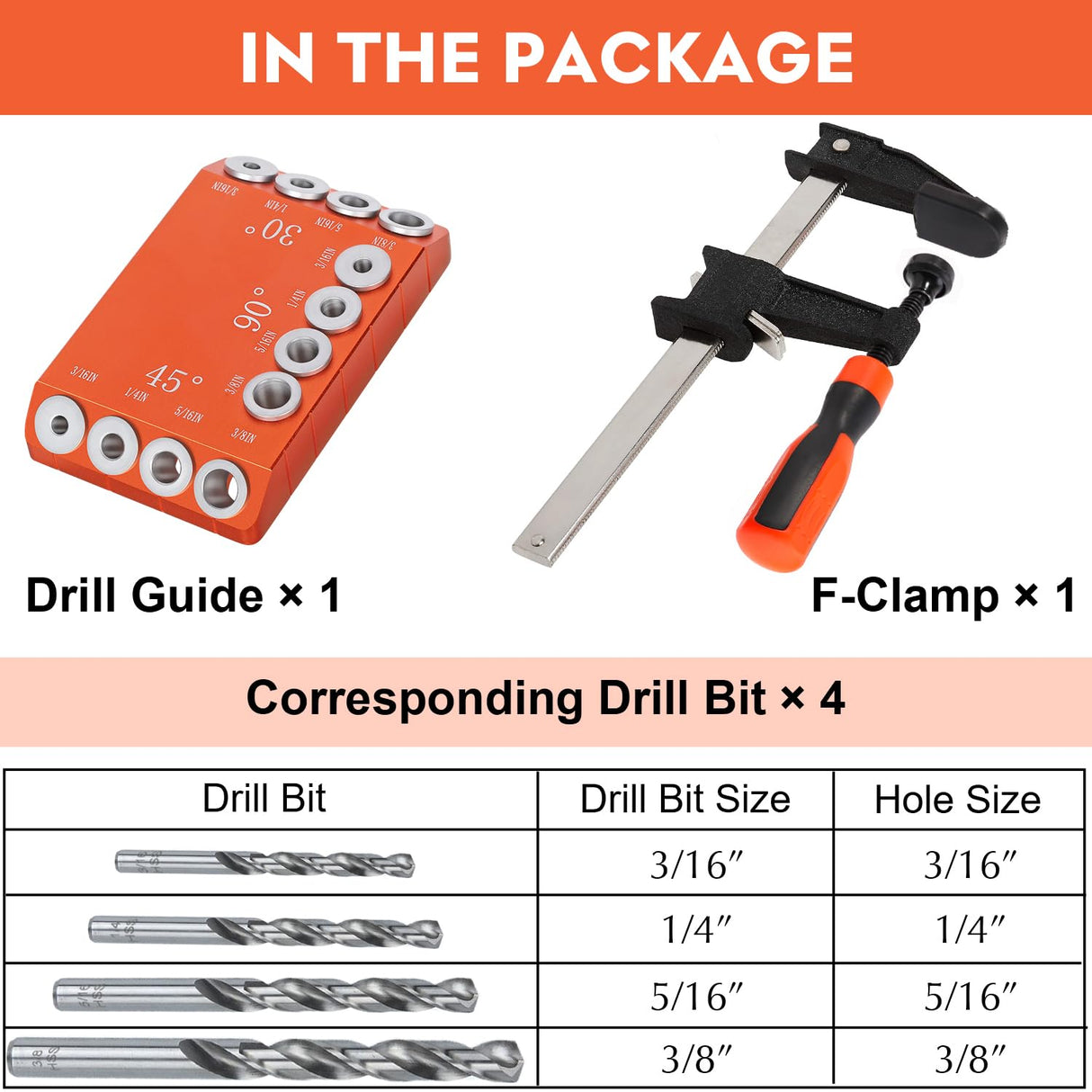 Steel DN Mate Aluminum Multi-Angle Drill Guide with F Clamp, 30 45 90 Degree 4 Sizes Guide Track Cable Railing Kit Stair Deck Template Jig for Straight and Angle Hole Wood Post, DG45 Steel DN Mate