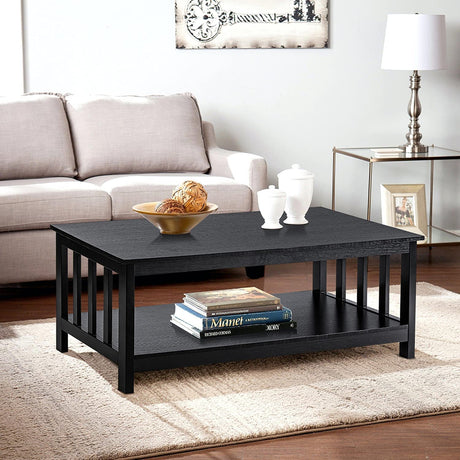 ChooChoo Mission Coffee Table, Black Wood Living Room Table with Shelf, 40 Black ChooChoo