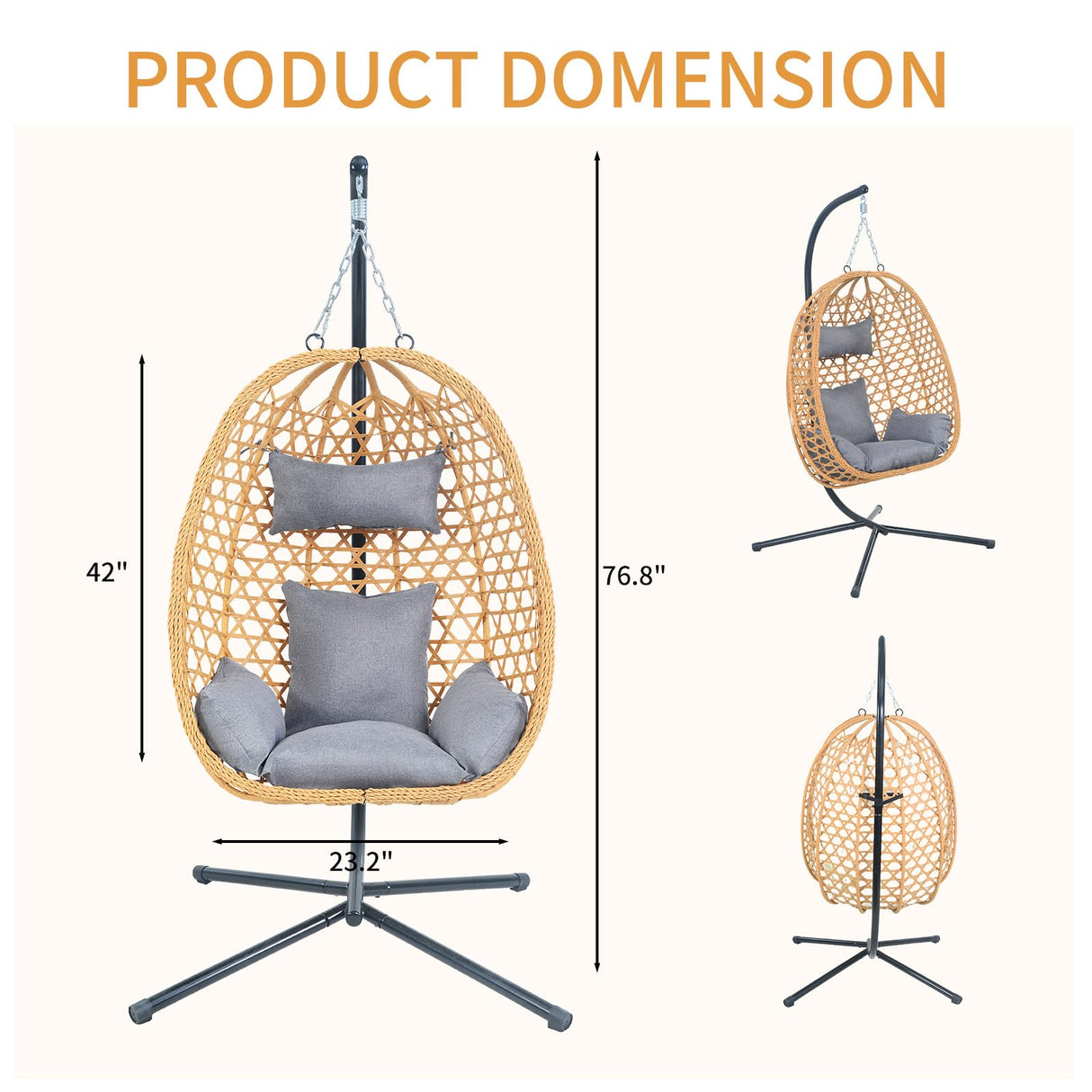 EortheX Hanging Egg Chair with Cushions – Comfortable Rattan Swing Chair with Stand for Patio, Garden, or Balcony – Stylish and Relaxing Outdoor Lounge Chair, 350LBS Capacity Indoor Outdoor EortheX outdoor fancy