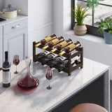 BAMEOS Wine Rack Freestanding 2 Tier 8 Bottle Bamboo Wine Racks Countertop Cabinet Wine Holder Wine Storage Shelf for, Bar, Pantry Wine Cellar Basement Countertop Mocha (16.85 L x 9.25W x 7H BAMEOS
