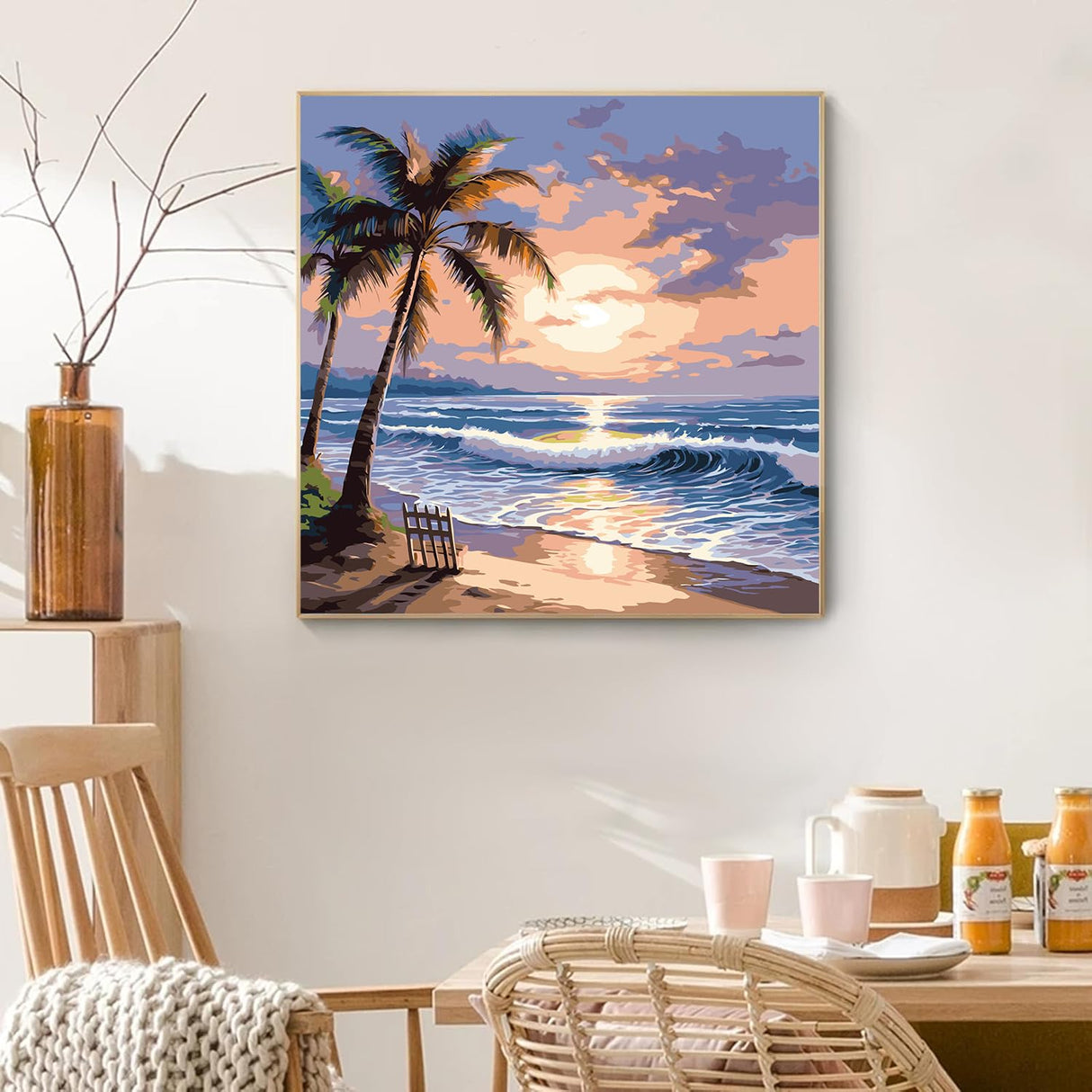 ARPADAMO Adults Beginners Paint by Number Kits,Coconut Tree Beach Sunset Scenic Painting by Number Kits On Canvas,Without Frame DIY Oil Painting Acrylic Paints, Home Wall Decor Gift 15.6×15.6in ARPADAMO