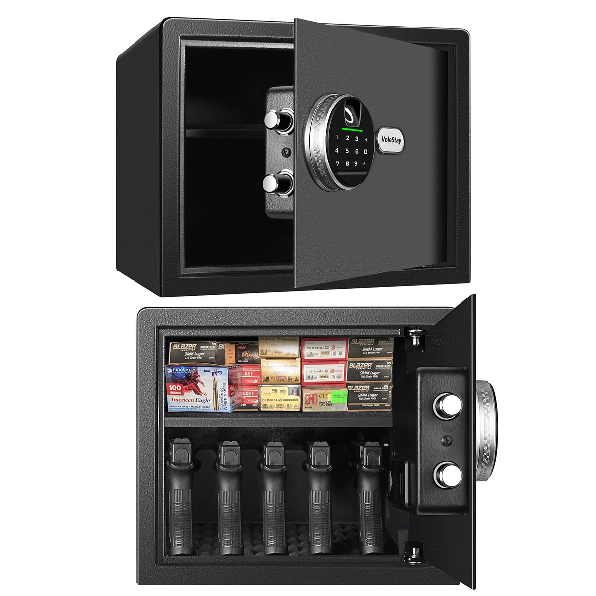 Biometric Home Safe, Fingerprint Gun Safe Lock Box,Money Box for Jewelry Handgun Cash Valuables,Perfect for Home/Office/Hotel, Black,1.2 Cubic Feet VoleStay