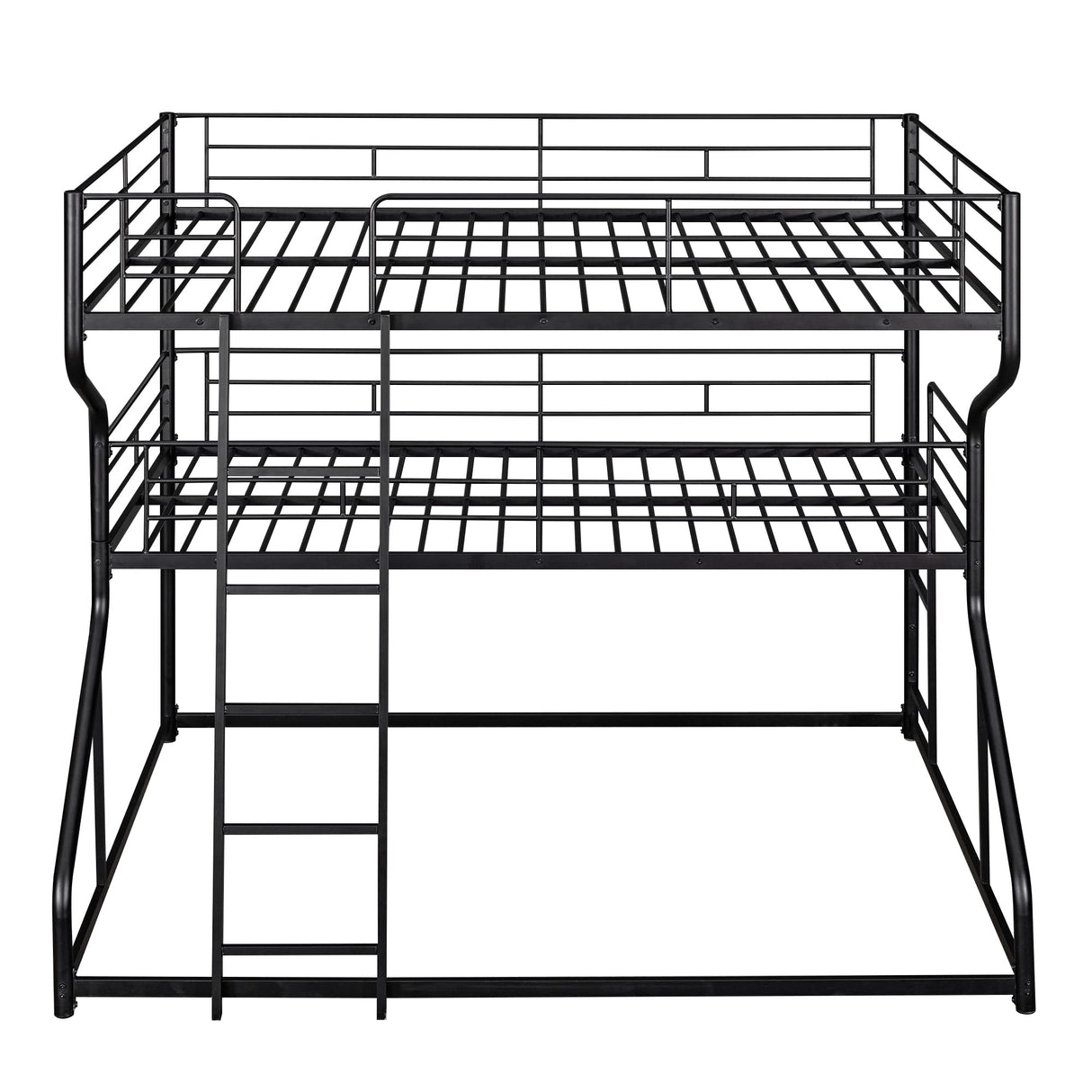 Brisca Full XL Over Twin XL Over Queen Size Triple Bunk Bed with Long and Short Ladder,Metal Bed Frame W/Safety Guardrail,for Apartment,Bedroom,Guest Room,Black Brisca