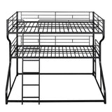 Brisca Full XL Over Twin XL Over Queen Size Triple Bunk Bed with Long and Short Ladder,Metal Bed Frame W/Safety Guardrail,for Apartment,Bedroom,Guest Room,Black Brisca