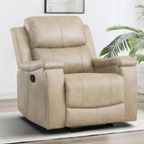 CANMOV Leather Recliner Chair Set of 2, Classic and Traditional Manual Recliner Chair with Overstuffed Arms and Back, Manual Single Sofa with Concealed Cup Holders,Beige CANMOV