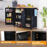 HLR Kitchen Island with Storage, Rolling Kitchen Island on Wheels with Drop-Leaf Bar Countertop, Island Table for Kitchen with Side Open Spice Rack and Tower Rack, Extra Storage for Kitchen HLR