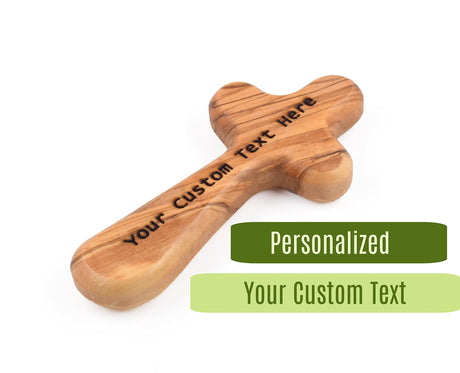 Generic Custom Personalized Olive Wood Comfort Cross, 4 Hand Held Cross, Prayer Palm Cross, Personalized Name Cross Gift for any age or Occasion One Side Engraving Generic
