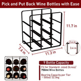 Buruis 9-Bottle Metal Wine Rack, Freestanding Holder Organizer for Red and White Wine, Kitchen Countertop, Pantry, No Assembly Required, Black Buruis