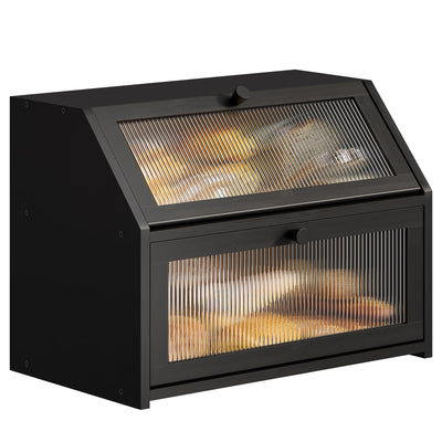 BMOSU Large Bread Box for Kitchen Countertop,Double Layer Bread Box for Kitchen Counter,Bamboo Wood Bread box Capacity Bin Kitchen Storage(Black)
