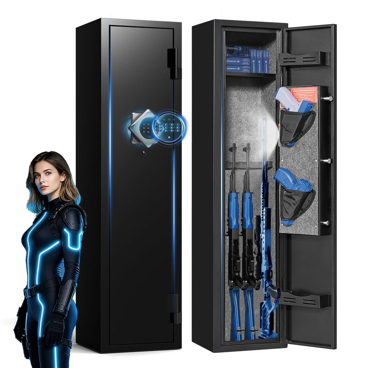 Marcree 2-3 Gun Safe, Gun Safe for Rifles and Pistols, Gun Cabinets for Rifles and Shotguns with Dual Alarm System, Rifle Safe, Gun Safes for Home Rifle and Pistols, No Assembly Marcree