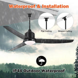 BZX Waterproof Outdoor Ceiling-Fan with Light - 52" Modern Ceiling Fans with 3 Colors LED Light, App & Remote Control, Quiet DC Motor, for Patios Gazebo, Black BZX