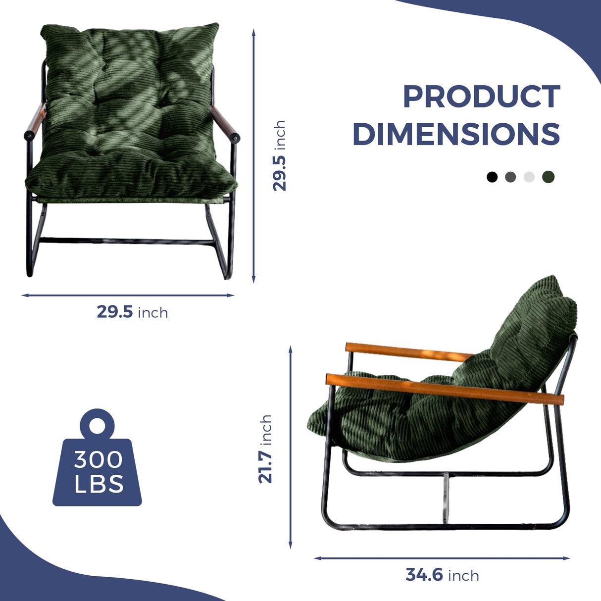 MAXYOYO Modern Accent Chair, Comfy Living Room Chair with Metal Frame Wooden Armrest, Upholstered Armchair with Soft Cushion for Bedroom Balcony Lounge Reading Room, Dark Green MAXYOYO