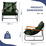 MAXYOYO Modern Accent Chair, Comfy Living Room Chair with Metal Frame Wooden Armrest, Upholstered Armchair with Soft Cushion for Bedroom Balcony Lounge Reading Room, Dark Green MAXYOYO