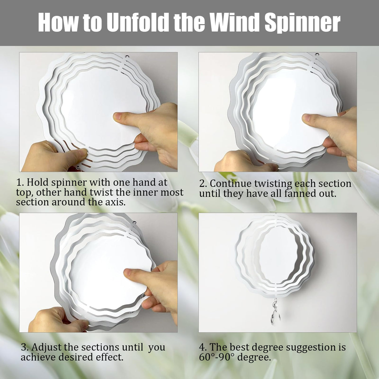 WindMage 6 Pack 8inch Sublimation Wind Spinner Blanks 3D Aluminum Metal Wind Sculpture Kinetic Spinners for Yard and Garden Indoor Art Ornaments Hanging Decoration (Wave Floral) WindMage