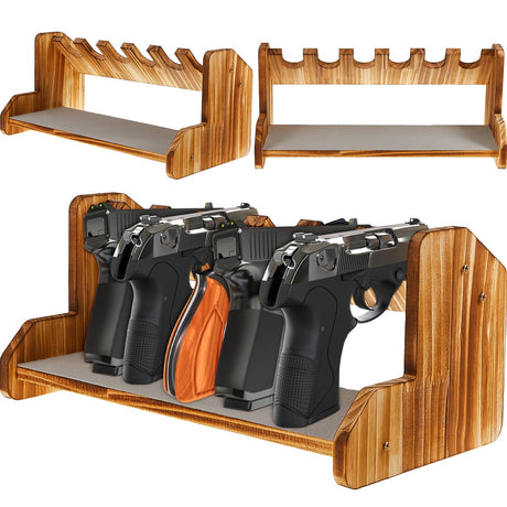 Maitys Pistol Rack,Solid Wood Handgun Pistol Gun Rack Holder with Felt Surface for Gun Cabinet Storage, Gun Safe Organizer Accessories, Holding for 6 Maitys