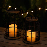 Lumeavetra Rustic Farmhouse Decorative Lantern Set of 2, Boho Lanterns with LED Candles, Modern Farmhouse Indoor Outdoor Decor for Living Room Patio Porch Fireplace Kitchen Dining Table Centerpiece Lumeavetra