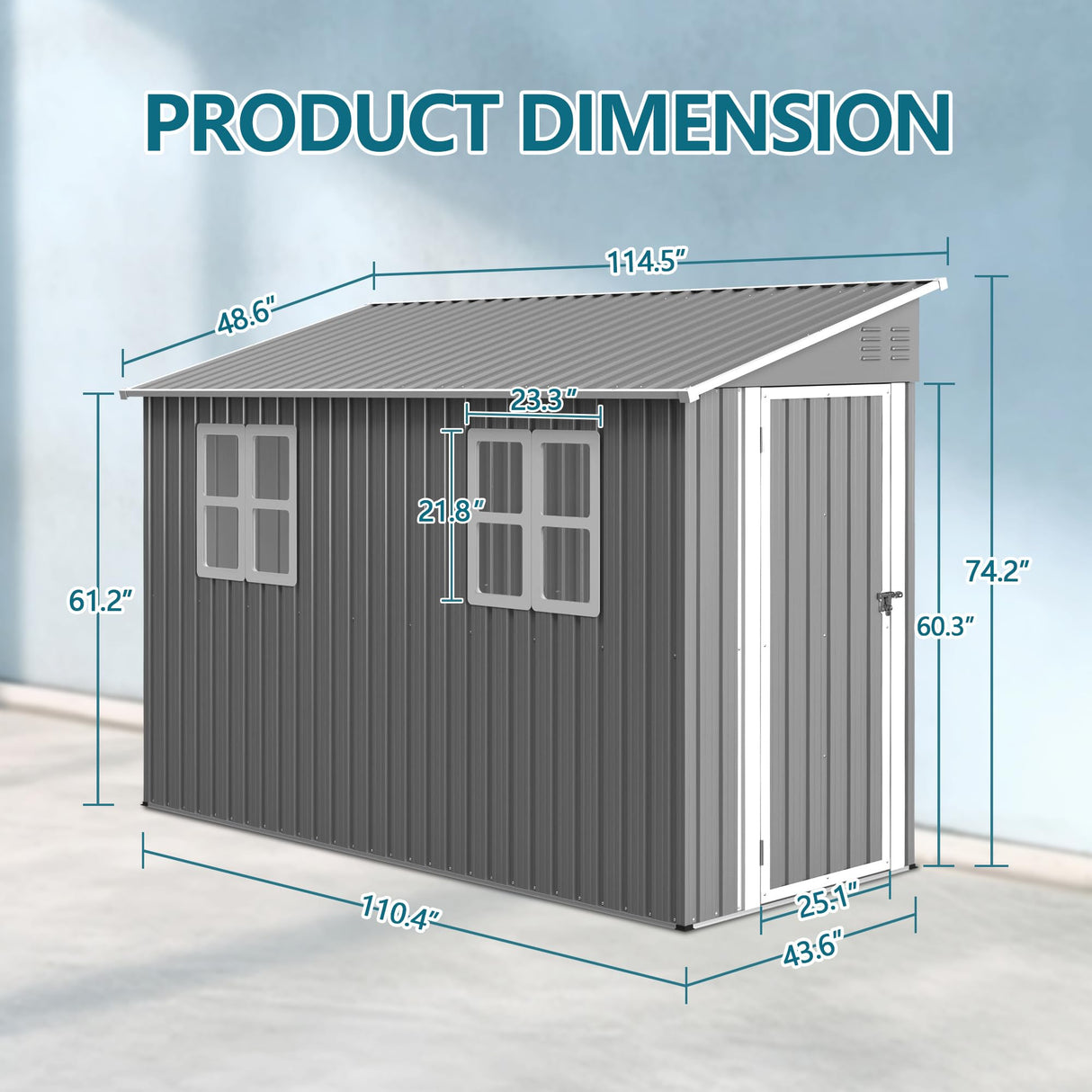 LINKHOO 4 x 10 FT Metal Outdoor Storage Shed with Windows and Foundation, Lean to Storage Sheds w/Lockable Door & Air Vents, All Weather Waterproof Garden Tool House for Backyard, Patio, Lawn, Gray LINKHOO