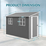 LINKHOO 4 x 10 FT Metal Outdoor Storage Shed with Windows and Foundation, Lean to Storage Sheds w/Lockable Door & Air Vents, All Weather Waterproof Garden Tool House for Backyard, Patio, Lawn, Gray LINKHOO