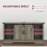 HOMCOM TV Stand Cabinet for TVs up to 65 Inch, Entertainment Center with Charging Station, 59" Farmhouse Media TV Console Table with Sliding Barn Doors, Adjustable Shelves, Gray HOMCOM