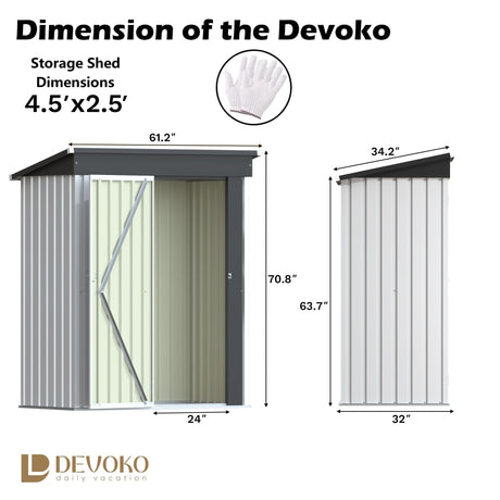 Devoko Outdoor Storage Shed 5 x 3 FT Lockable Metal Garden Shed Steel Anti-Corrosion Storage House with Single Lockable Door for Backyard Outdoor Patio (White) Devoko