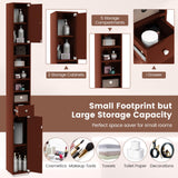Tangkula Tall Slim Bathroom Storage Cabinet, 71" Freestanding Bathroom Cabinet w/ 2 Doors, 1 Drawer & 5 Adjustable Shelves, Floor Narrow Tower Cabinet for Small Spaces, 8" x 8" x 71" (Brown) Tangkula