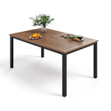 PHI VILLA 64" Rectangle Outdoor Dining Table, Patio Furniture Wood-Like Tabletop with Umbrella Hole for Patio Lawn Backyard Garden, Brown PHI VILLA