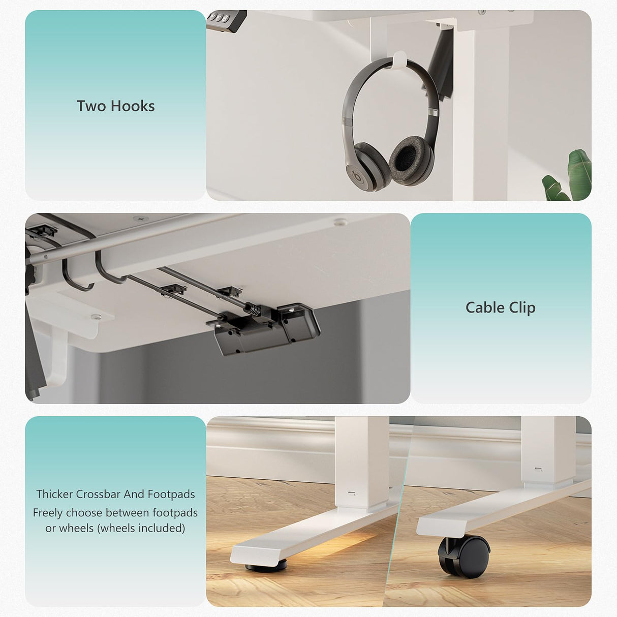 VVENACE 55 x 24 Electric Standing Desk Adjustable Height 4 Memory Preset, 4 Wheels, 2 Headphone Hook, Home Office Desk, Stand Up Sit Stand Desk Computer Table, Splice Board White VVENACE