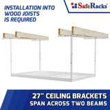 SafeRacks 4x6 Overhead Garage Storage Rack - Height Adjustable Steel Overhead Storage Rack - 500 Pound Weight Capacity (White, 24"-45") SafeRacks
