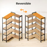 Casaottima Corner Bookshelf 5 Tier, 57 Inches Reversible Book Shelf for Living Room, Industrial Wooden Bookcase with Open Shelves and Metal Frame for Bedroom, Home Office, Kitchen, Rustic Brown Casaottima