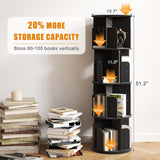 EROMMY Rotating Bookshelf, 4 Tier Spinning Bookshelf Tower, 360° Display Corner Round Bookcase for Small Space, Vertical Wood Narrow Book Shelf Organizer for Bedroom, Living Room, Black EROMMY