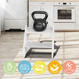 Ndahjahd Wooden Toddler Step Stool for Bathroom Sink,2 Step Stool for Kids,Kitchen Standing Tower,Children Learning Helper Stool with Safety Handles,Cute Kids Step Stool for Potty Training,Gray Ndahjahd