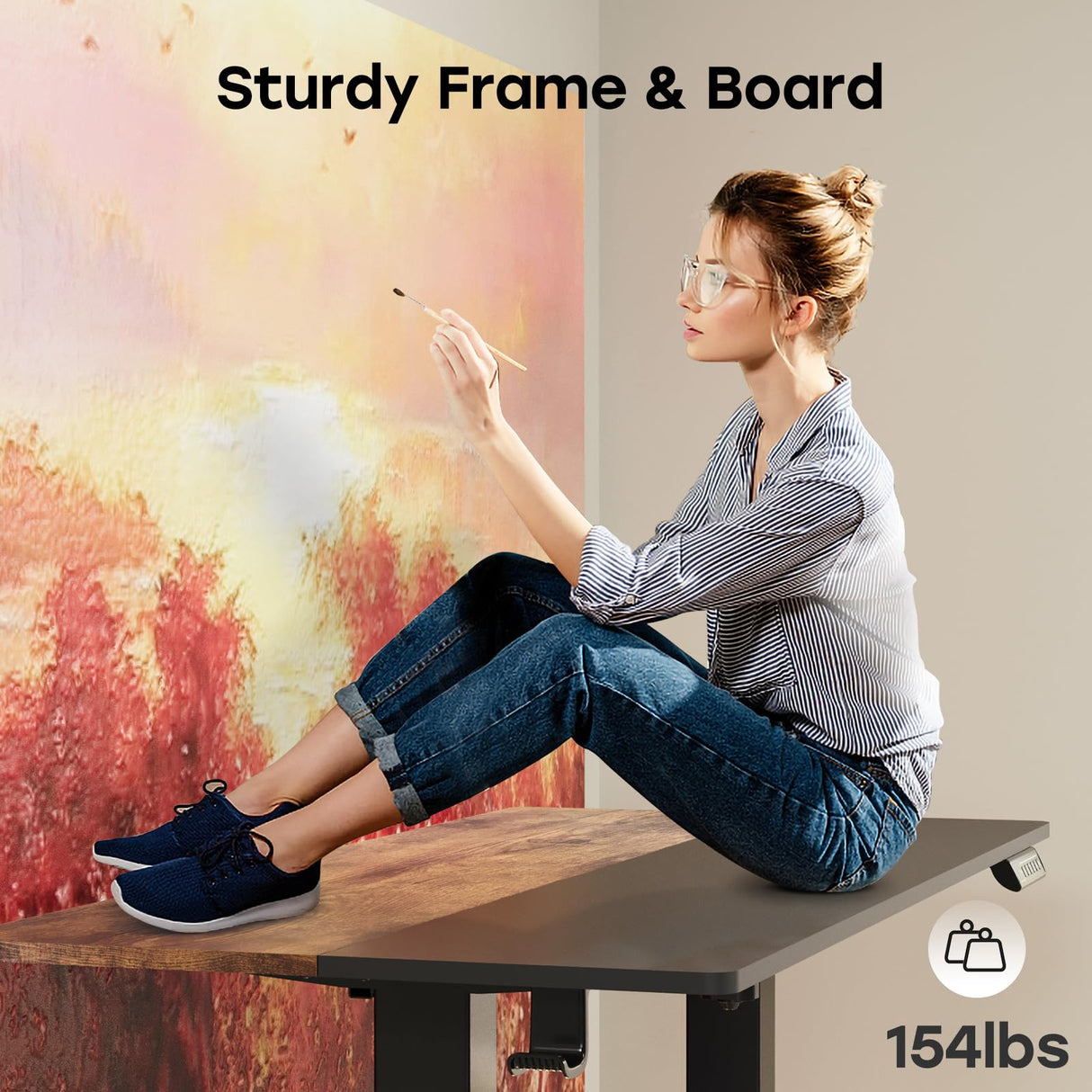 JYLH JOYSEEKER Electric Standing Desk, 48 X 24 Inch Adjustable Height Table, Sit Stand Desk with 2 Hooks, Ergonomic Rising Desk with Splice Board，Black & Rustic Brown JYLH JOYSEEKER