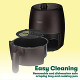 BELLA 2 qt Manual Air Fryer Oven and 5-in-1 Multicooker with Removable Nonstick and Dishwasher Safe Crisping Tray and Basket, 1200 Watt Heating System, Matte Black BELLA