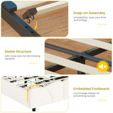 MSmask Twin Bed Frames with 4 Storage Drawers and LED Lights, Velvet Upholstered Platform Bed Frame with Height Adjustable Headboard, LED Bed Frame with Type C & USB, No Box Spring Needed, White MSmask