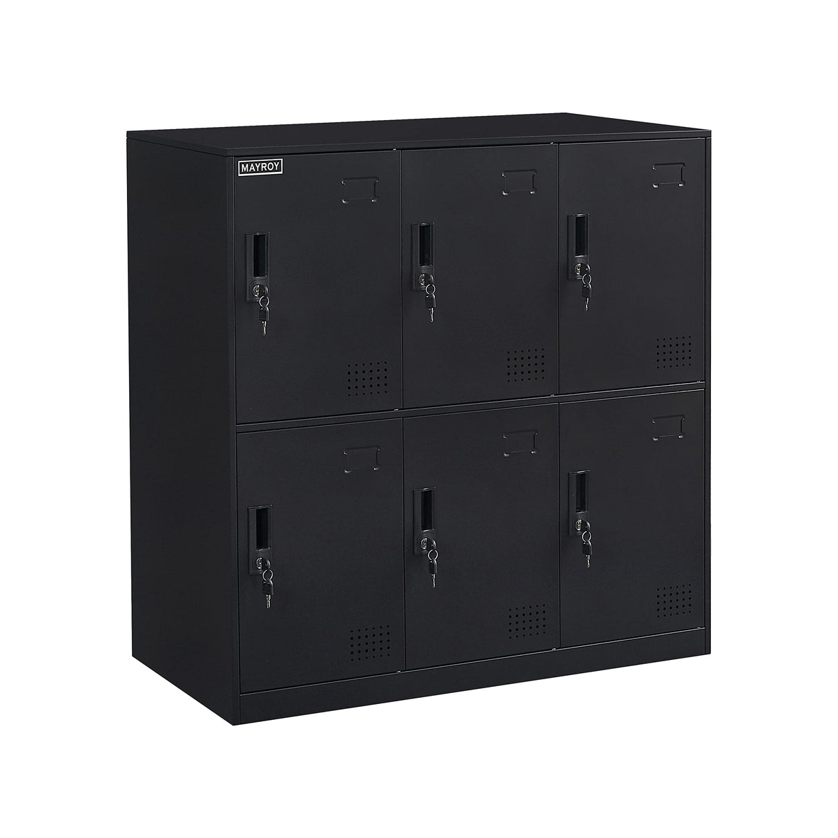 6 Door Locker Office Storage Locker Home and School Storage Organizer Metal Storage Cabinet with Lock for Classroom Gym Kids Room Playroom (Full Black) MAYROY