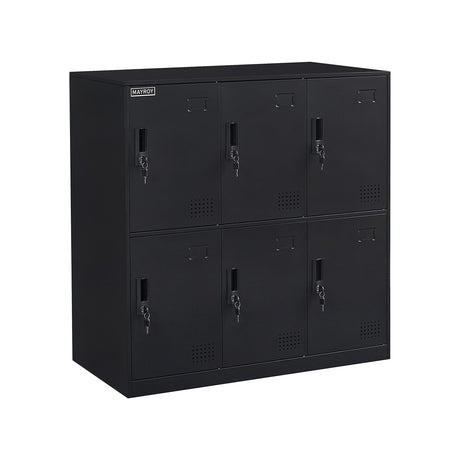 6 Door Locker Office Storage Locker Home and School Storage Organizer Metal Storage Cabinet with Lock for Classroom Gym Kids Room Playroom (Full Black) MAYROY