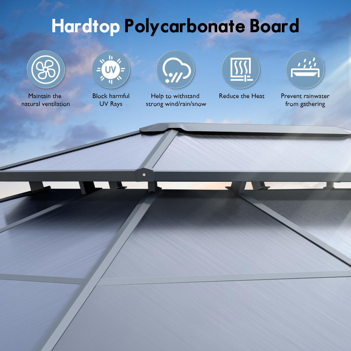 Aoxun 10'x13' Hardtop Gazebo, Outdoor Polycarbonate Double Roof Gazebo with Aluminum Frame Permanent Pavilion and Curtains & Netting for Backyard, Patio, Deck, Parties (Brown) Aoxun