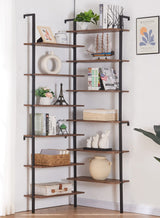 HOMISSUE Corner Bookshelf,12-Tier L Shaped Bookshelf, Double Wide Corner Wall Mount Bookcase with Metal Frame and Wood, Modern Industrial Corner Shelf for Living Room, Kitchen, Home Office Brown HOMISSUE