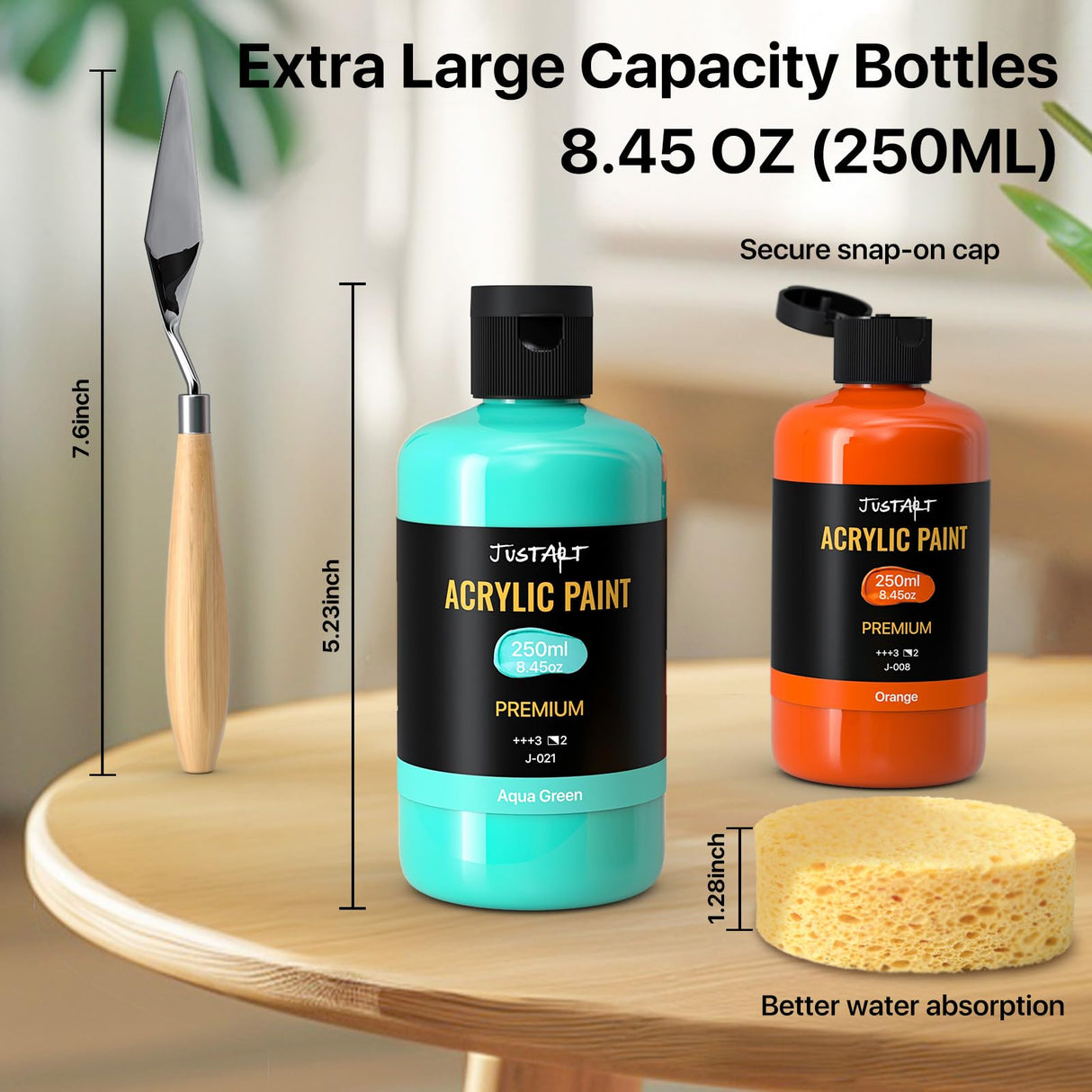 24 Colors Acrylic Paint Set 250 ml(8.45 oz) Large Bottles (Including Metallic Gold and Silver),Non Toxic Acrylic Paint Professional Craft Paint Kit High Viscosity No Fading Rich Pigment for Kids Adults Artists Canvas Crafts Wood Painting Supplies JusArt