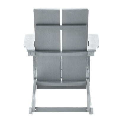 Flash Furniture Finn Modern Commercial Grade Poly Resin Wood Adirondack Rocking Chair - All Weather Gray Polystyrene - Dual Slat Back - Stainless Steel Hardware