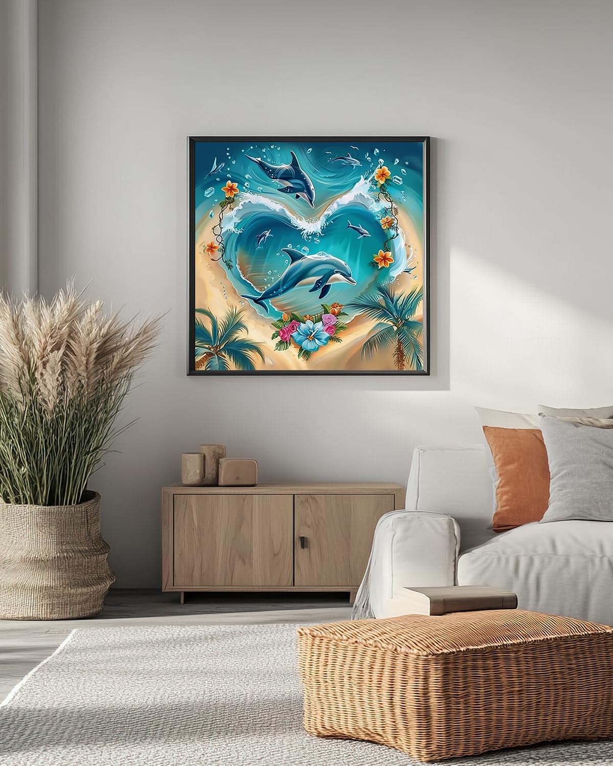 Beach Dolphin Diamond Art Kits for Adults, Landscape Crafts 5D Diamond Painting Kit for Adult Beginners, Ocean Animal DIY Round Dots Full Drill Diamonds Paintings for Home Wall Decor Gifts 12X12 In Luckyrichrui