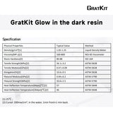 GratKit Glow Green in The Dark Resin, 405nm UV-Curing Photopolymer Resin for LCD/DLP 3D Printers, 1000g, Clear GratKit